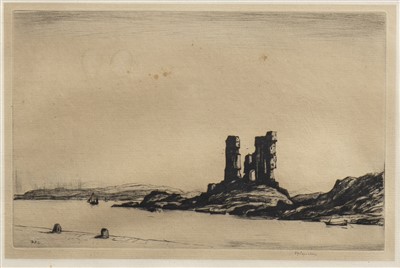 Lot 713 - CASTLE MOYLE, AN ETCHING BY D Y CAMERON
