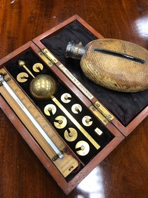 Lot 49 - A SIKES HYDROMETER, VINTAGE HIP FLASK AND OTHER ITEMS