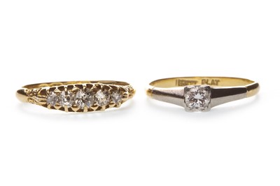 Lot 59 - A DIAMOND FIVE STONE RING AND A DIAMOND SOLITAIRE RING
