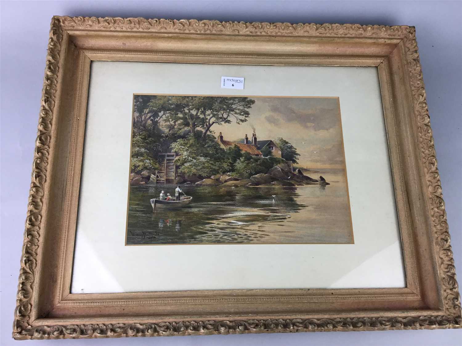 Lot 6 - BOAT IN CALM WATERS, A WATERCOLOUR BY MURRAY MACDONALD