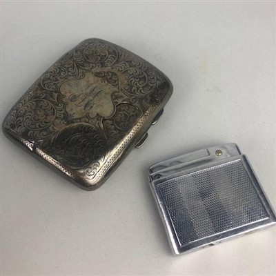 Lot 12 - A SILVER CIGARETTE CASE, COINS AND BADGES