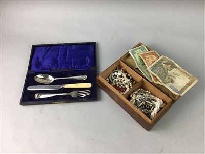 Lot 17 - A MID-CENTURY PHOTOGRAPH ALBUM, VINTAGE JIGSAW, CASED CUTLERY AND COINS