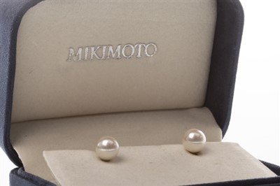 Lot 102 - A PAIR OF MIKIMOTO PEARL EARRINGS