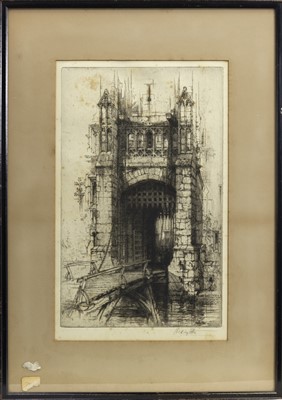 Lot 718 - HEVER CASTLE, AN ETCHING BY HEDLEY FITTON