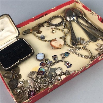 Lot 39 - A SILVER CHARM BRACELET AND OTHER JEWELLERY