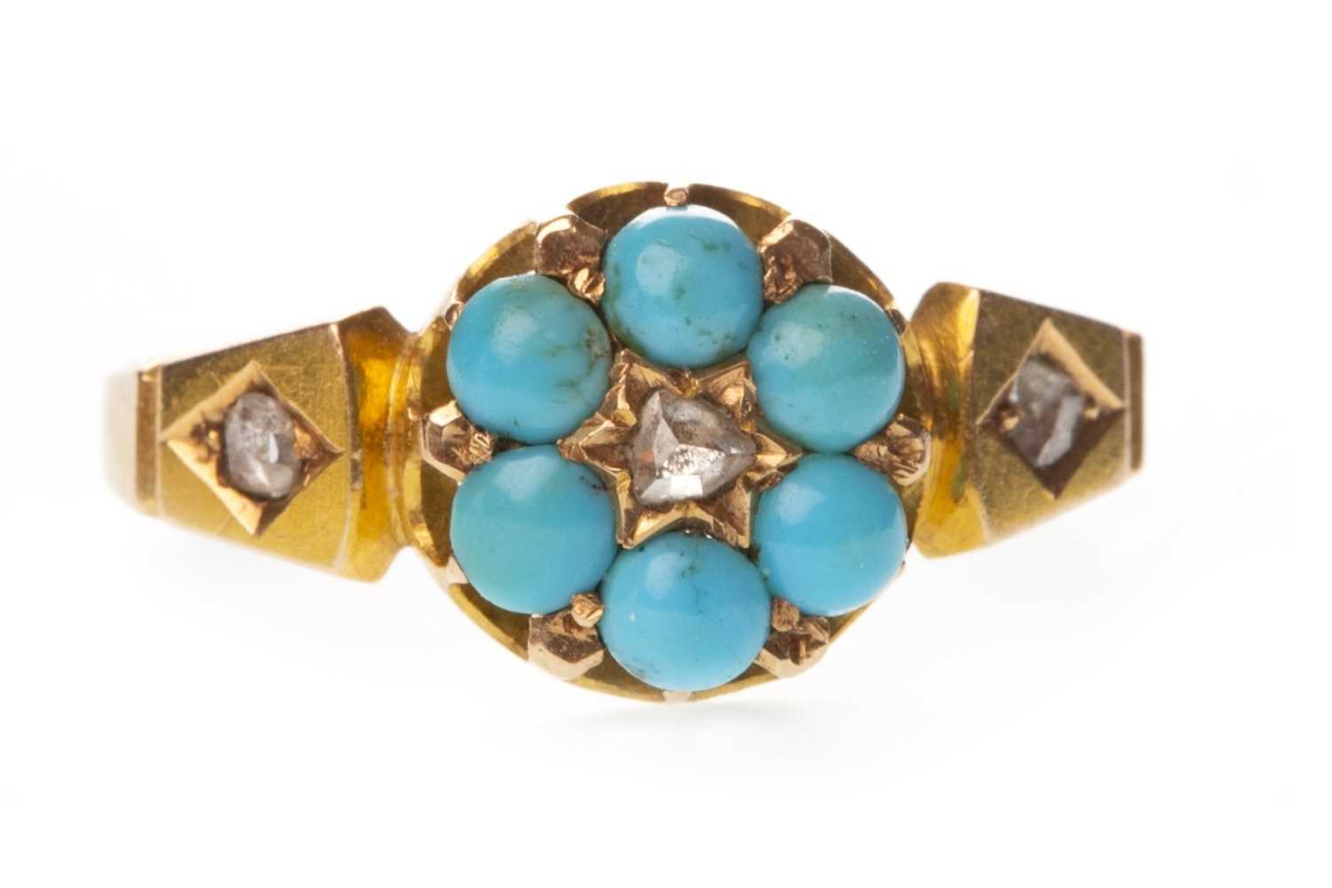 Lot 126 - A VICTORIAN TURQUOISE AND DIAMOND RING