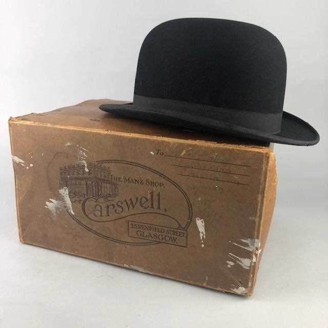 Lot 27 - A BLACK TOP HAT ALONG WITH A BOWLER HAT