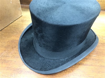 Lot 27 - A BLACK TOP HAT ALONG WITH A BOWLER HAT