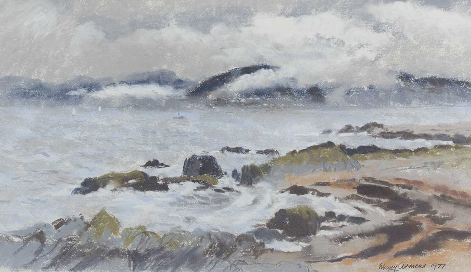Lot 726 - MORNING KINTYRE, FROM ARRAN, A PASTEL BY MARY ARMOUR