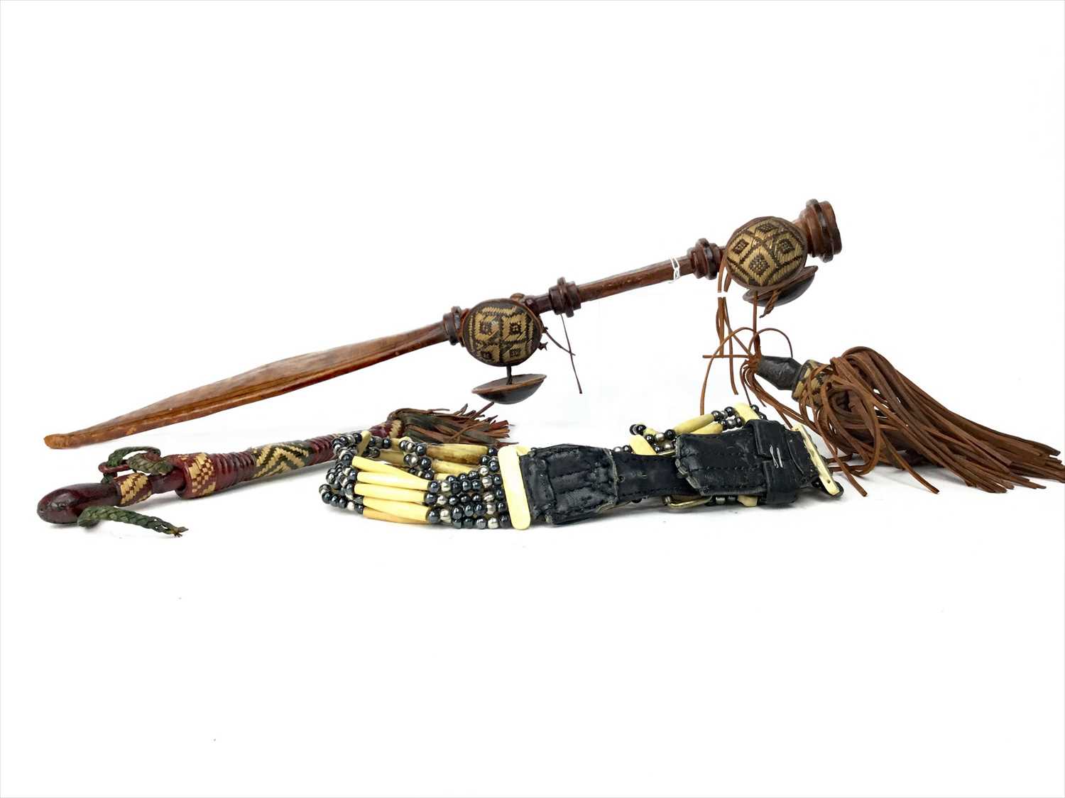 Lot 1120 - A 20TH CENTURY AFRICAN SWORD ALONG WITH A DAGGER AND BELT