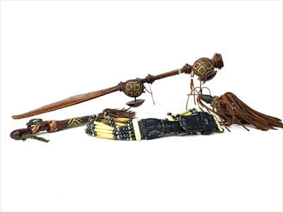 Lot 1120 - A 20TH CENTURY AFRICAN SWORD ALONG WITH A DAGGER AND BELT