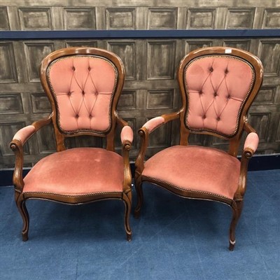 Lot 268 - A PAIR OF VICTORIAN STYLE MAHOGANY ARMCHAIRS
