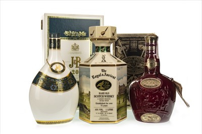 Lot 1058 - CHIVAS REGAL ROYAL SALUTE RUBY DECANTER, ROYAL & ANCIENT 20 YEARS OLD, AND J&B 20 YEARS OLD