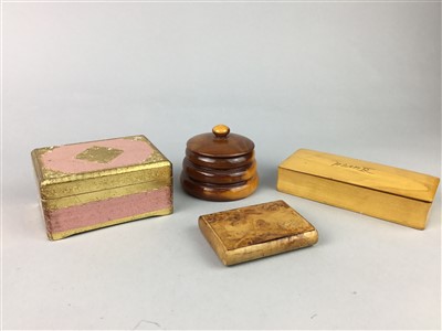 Lot 121 - A 19TH CENTURY STRING/THREAD BOX, THREE WATCHES AND OTHER BOXES