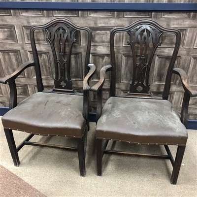 Lot 909 - A PAIR OF 19TH CENTURY 'CHIPPENDALE' OPEN ELBOW CHAIRS
