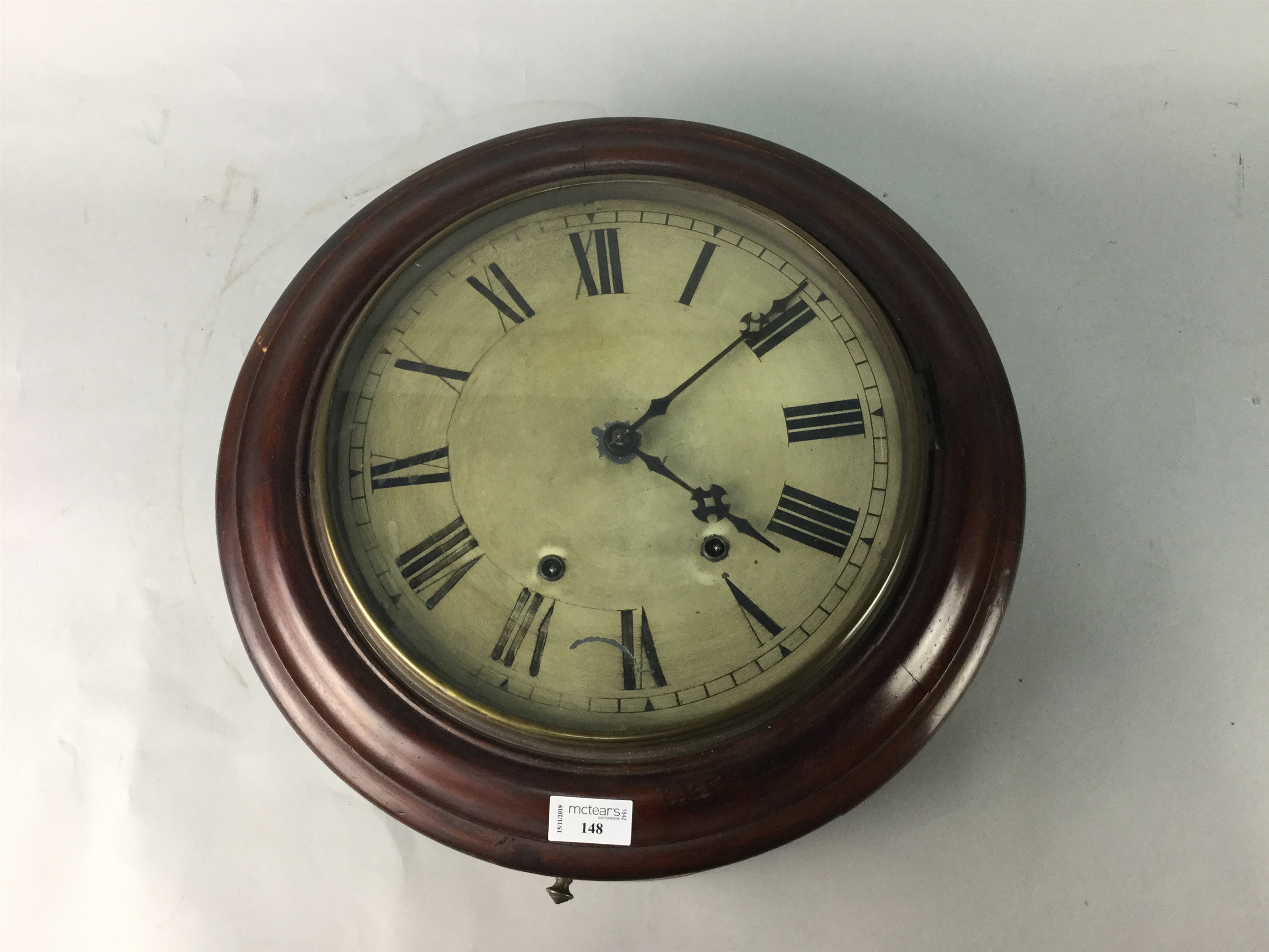 Lot 148 - A 19TH CENTURY MAHOGANY WALL CLOCK