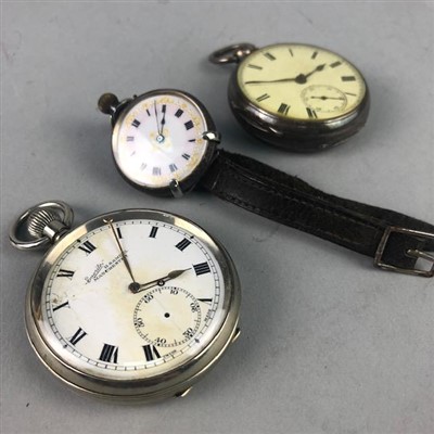 Lot 184 - A SILVER FOB WATCH AND TWO POCKET WATCHES