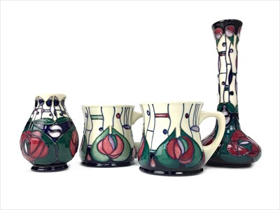 Lot 1267 - A LOT OF TWO MOORCROFT VASES, ALONG WITH TWO MUGS
