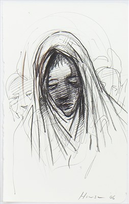 Lot 528 - A WOMAN OF JERUSALEM, A MIXED MEDIA BY PETER HOWSON