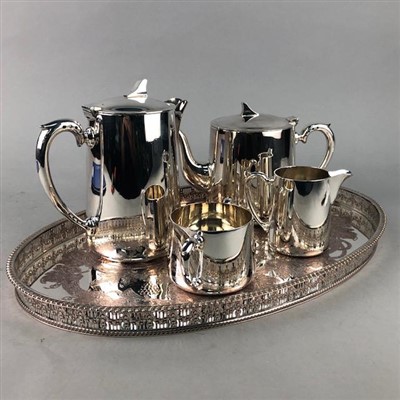 Lot 279 - A SILVER PLATED TEA AND COFFEE SERVICE AND PLATED TRAY
