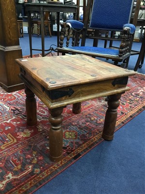 Lot 281 - A LOT OF TWO TABLES, GLASSWARE AND A MODERN CABINET