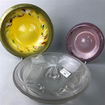 Lot 250 - A FRENCH OPAQUE GLASS BOWL AND TWO OTHER GLASS BOWLS
