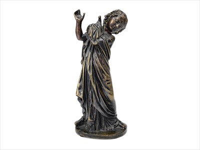 Lot 1606 - A 19TH CENTURY BRONZE FIGURE OF A GIRL AND A BIRD