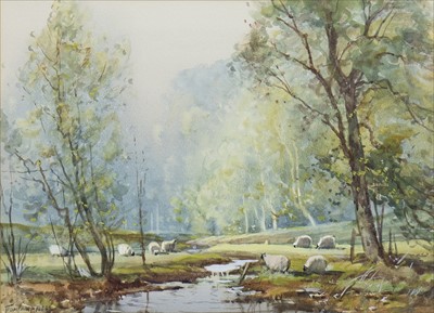 Lot 402 - SUMMERTIME ON A TROSSACHS BURNS, A WATERCOLOUR BY TOM CAMPBELL