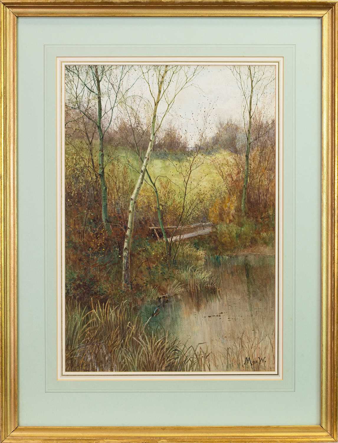 Lot 22 - WOODLANDS POND, A WATERCOLOUR BY JOHN MCWHIRTER