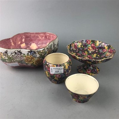 Lot 223 - A ROYAL WINTON 'HAZEL' PATTERN COMPORT, JAR AND BOWL TOGETHER WITH A MALING BOWL