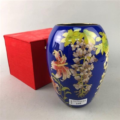 Lot 239 - A JAPANESE LILY AND WISTERIA CLOISONNE ENAMEL VASE