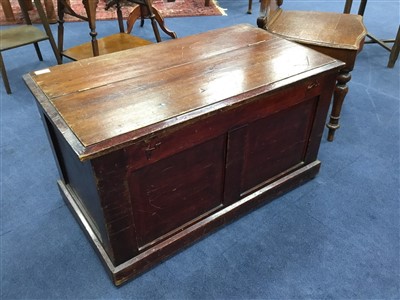 Lot 287 - A STAINED WOOD BLANKET CHEST AND A HALL CHAIR