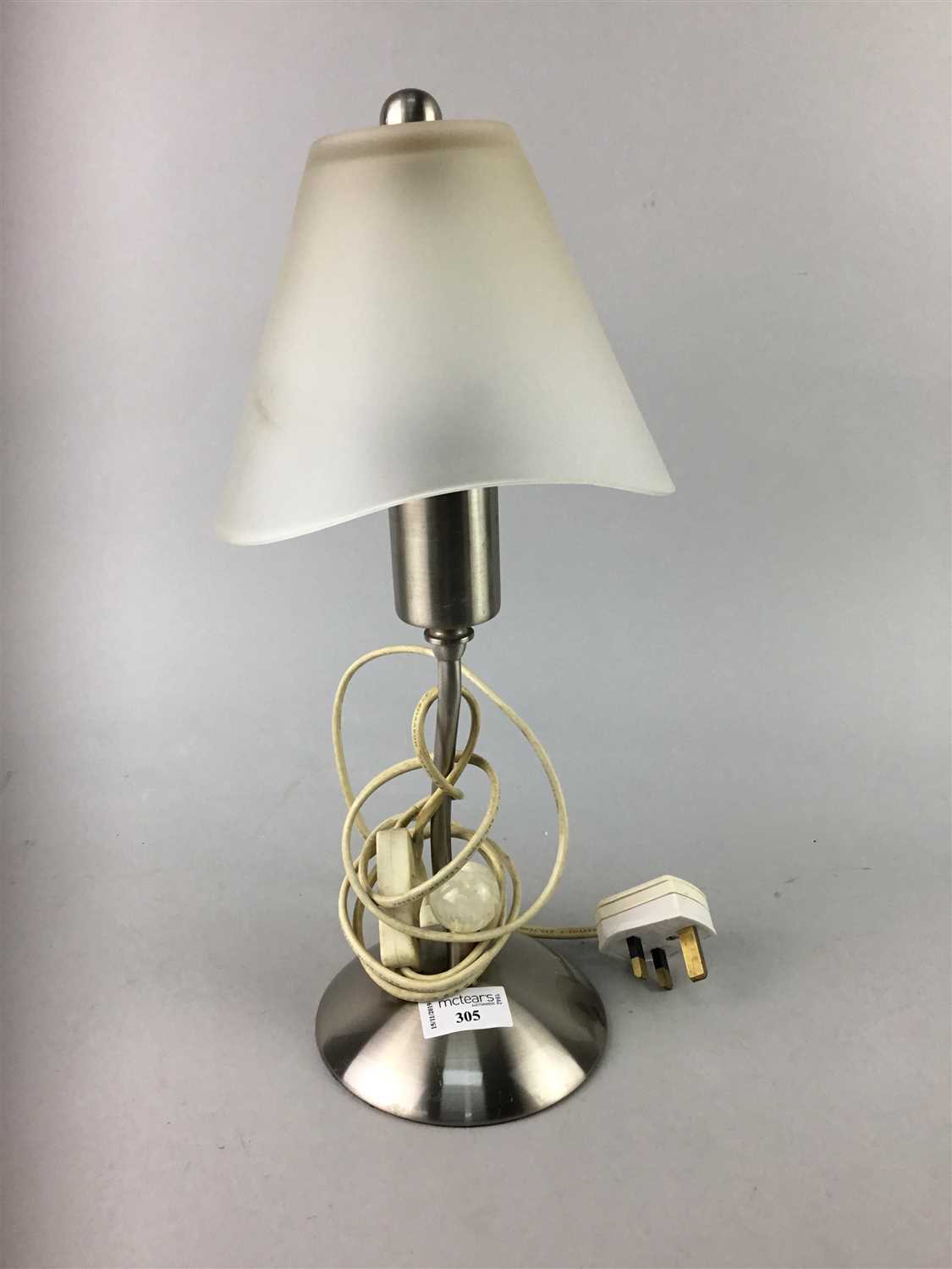 Lot 305 - A CRYSTAL MUSHROOM TABLE LAMP AND TWO OTHERS