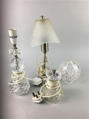 Lot 305 - A CRYSTAL MUSHROOM TABLE LAMP AND TWO OTHERS
