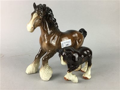 Lot 340 - A BESWICK CLYDESDALE CERAMIC HORSE AND OTHER FIGURES