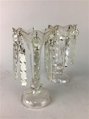 Lot 341 - A LOT OF TWO CRYSTAL LUSTRE VASES AND SIXTEEN GLASS GOBLETS