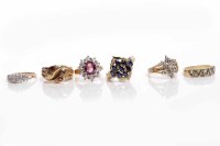 Lot 264 - GROUP OF GOLD RINGS set with various gems, 27g...