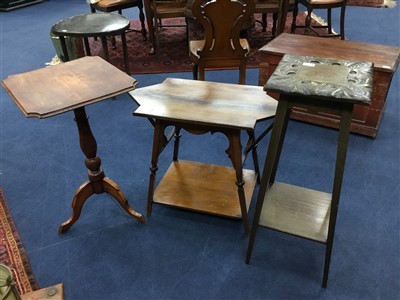 Lot 378 - A PLANT STAND AND TWO OCCASIONAL TABLES