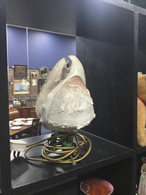 Lot 70 - A LATE 19TH CENTURY CAMEO CONCH SHELL TABLE LAMP