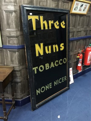Lot 396 - A 'THREE NUNS TOBACCO NONE NICER' LARGE PUB MIRROR AND TWO GUINNESS ADVERTS