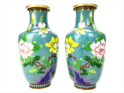 Lot 1132 - A PAIR OF CHINESE CLOISONNE VASES
