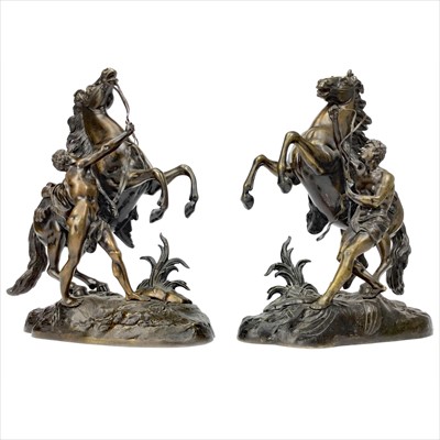 Lot 1616 - A PAIR OF VICTORIAN BRONZE MARLEY HORSES AFTER COUSTOU