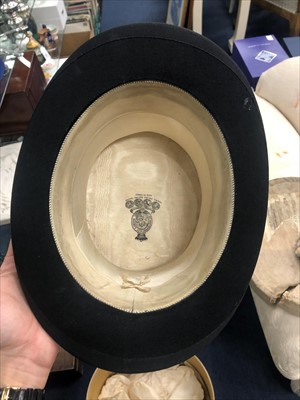 Lot 26 - A SILK TOP HAT ALONG WITH A BOWLER