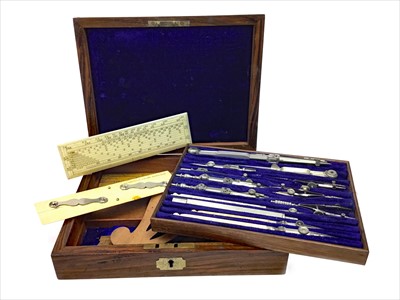 Lot 1131 - A CASED SET OF VICTORIAN AND LATER DRAWING INSTRUMENTS