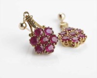 Lot 284 - ATTRACTIVE RUBY DROP EARRINGS each set with...