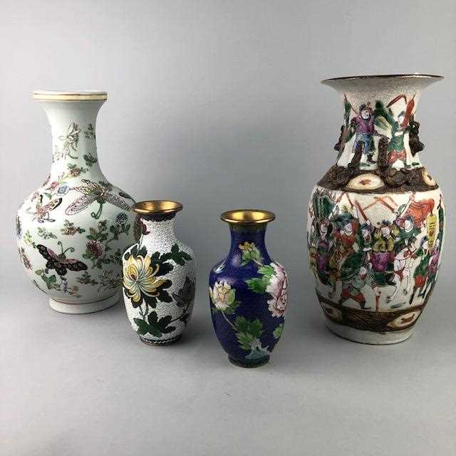 Lot 47 - A LOT OF TWO CHINESE CLOISONNE VASES ALONG WITH TWO OTHERS
