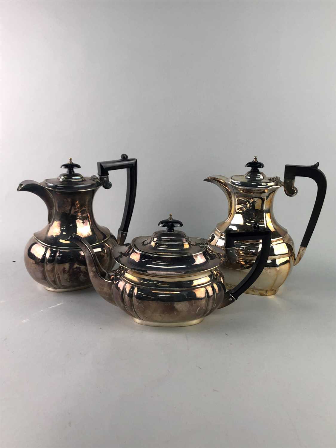 Lot 54 - A VICTORIAN SILVER PLATED THREE PIECE TEA SERVICE AND OTHER PLATED WARES
