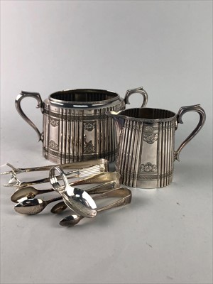 Lot 54 - A VICTORIAN SILVER PLATED THREE PIECE TEA SERVICE AND OTHER PLATED WARES