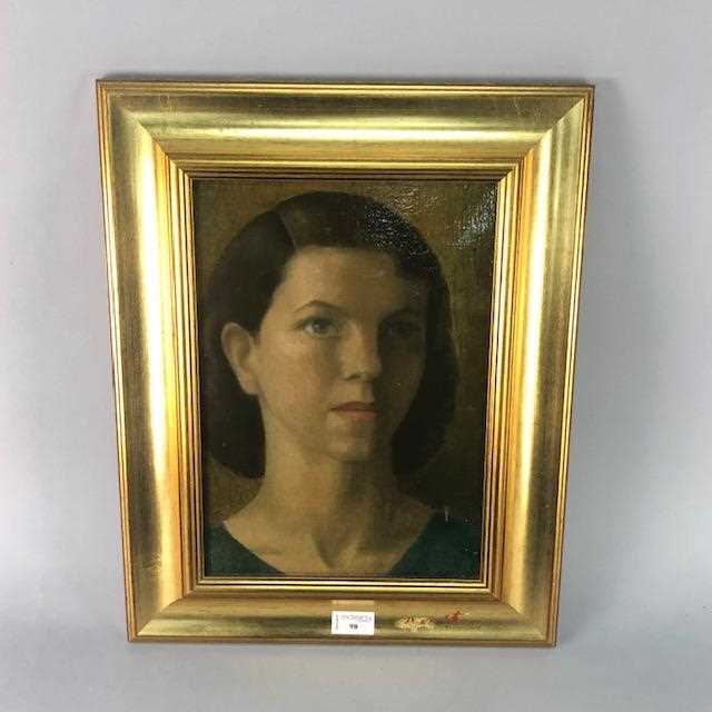 Lot 98 - SELF PORTRAIT, AN OIL BY PEGGY MILLS