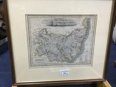 Lot 101 - A HANDCOLOURED MAP OF SUFFOLK AND VARIOUS PRINTS
